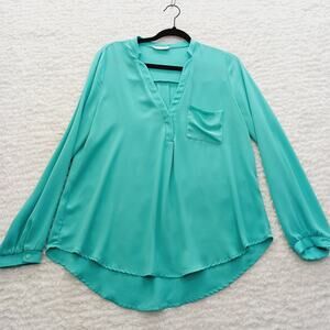 Blouse Size M Teal Vacation Resort Whimsycore Cruise Office Siren Casual Y2K